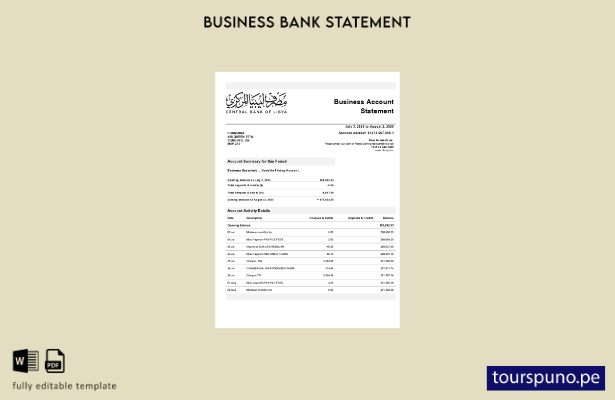 listo para imprimir plantilla de declaración de empresa comercial del Banco Cent